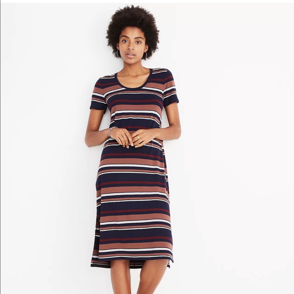 Madewell Women’s Colorful Navy Blue Striped Tee Midi Dress Size S NWT
